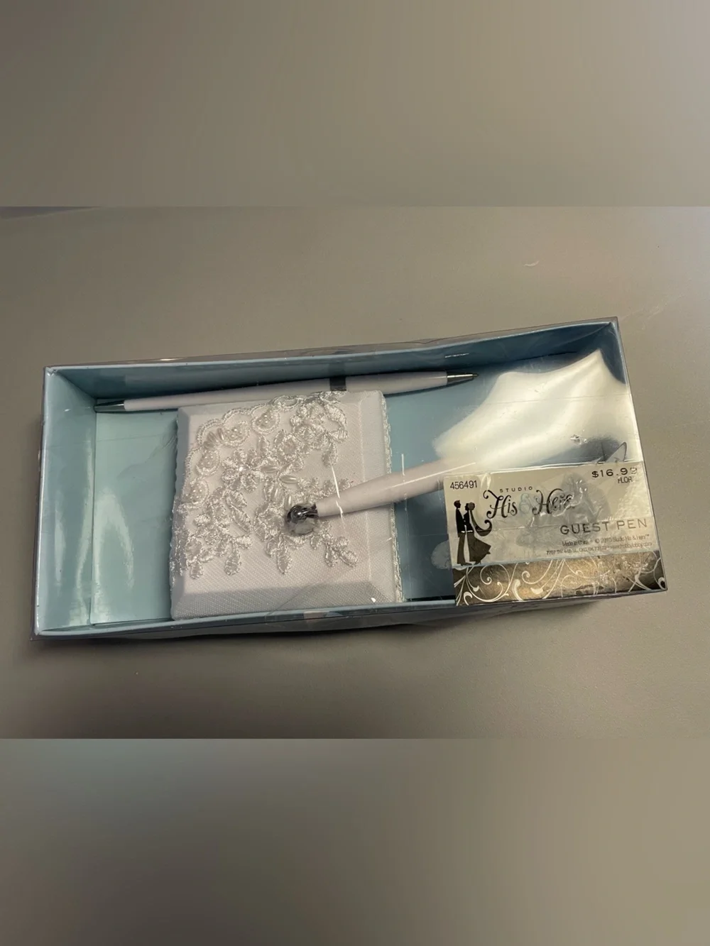 His & Hers Wedding Guest Pen & Holder Set - White - Bridal Reception